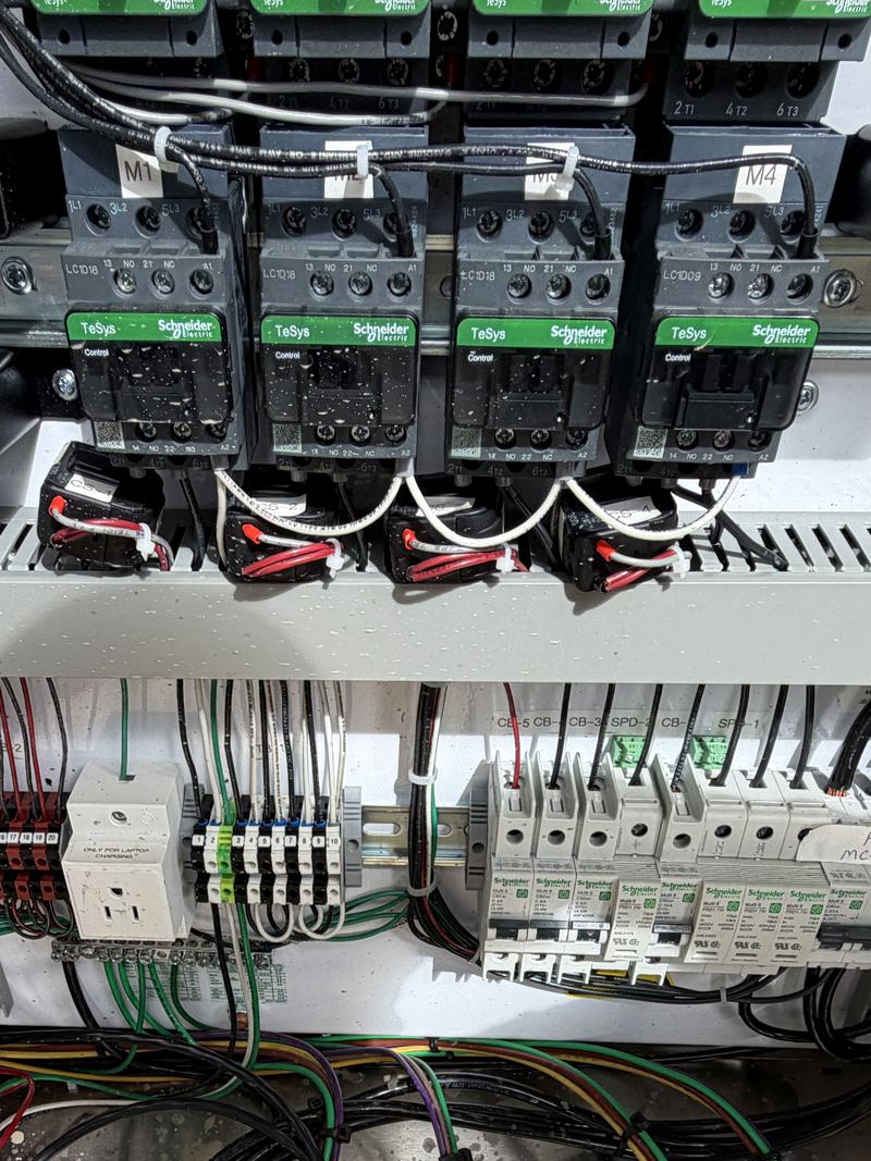 Schneider TeSys contactors with current transformers and neatly routed control wiring