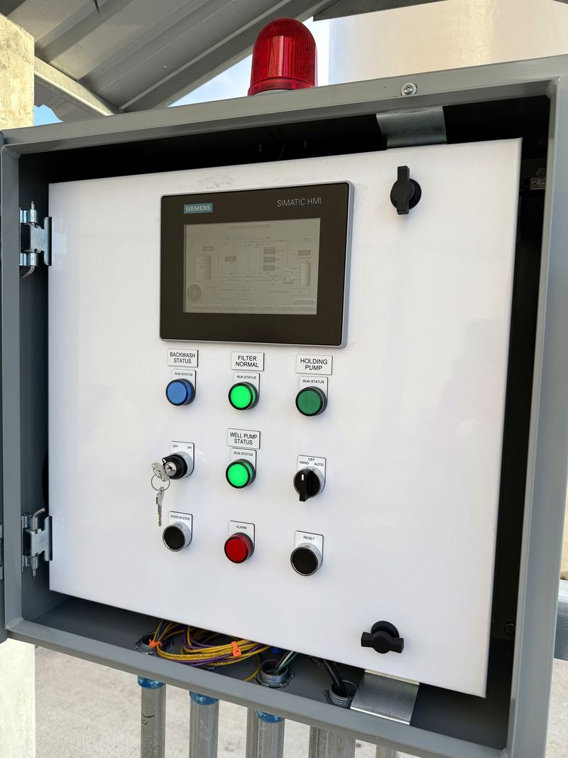 Finished custom control panel with Siemens HMI, pushbuttons and beacon