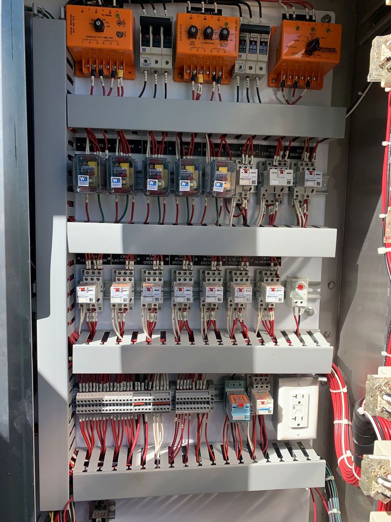 Motor control panel with starters and overload relays