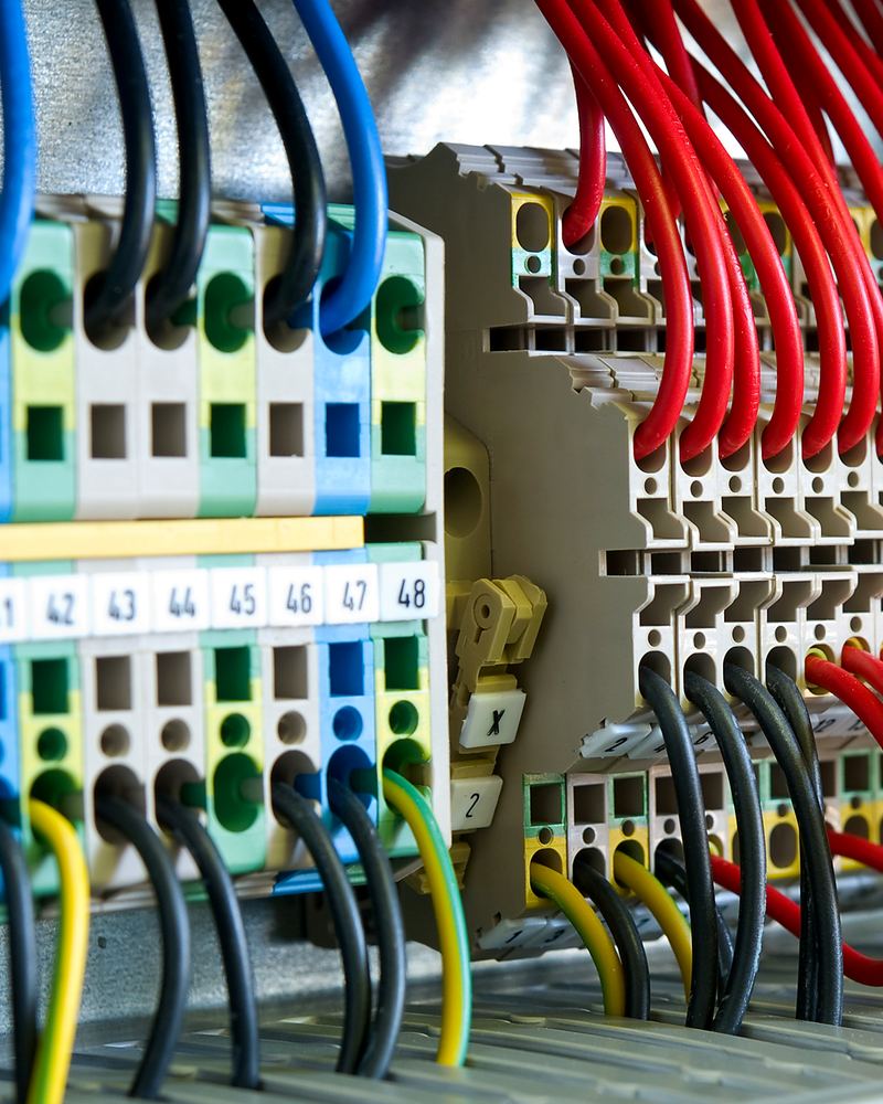Numbered terminal blocks with color-coded field wiring